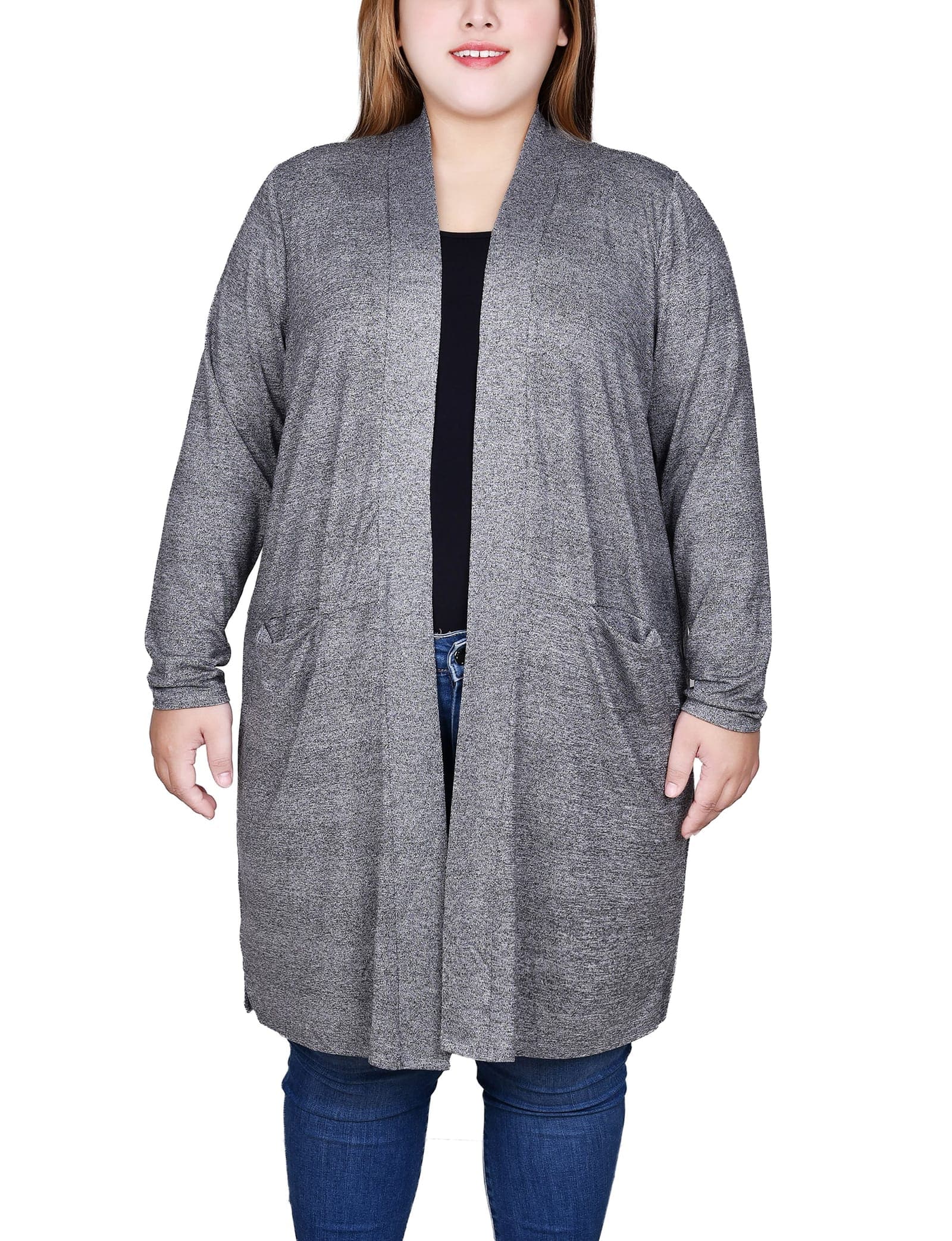 Plus Size Long Sleeve Pocketed Cardigan