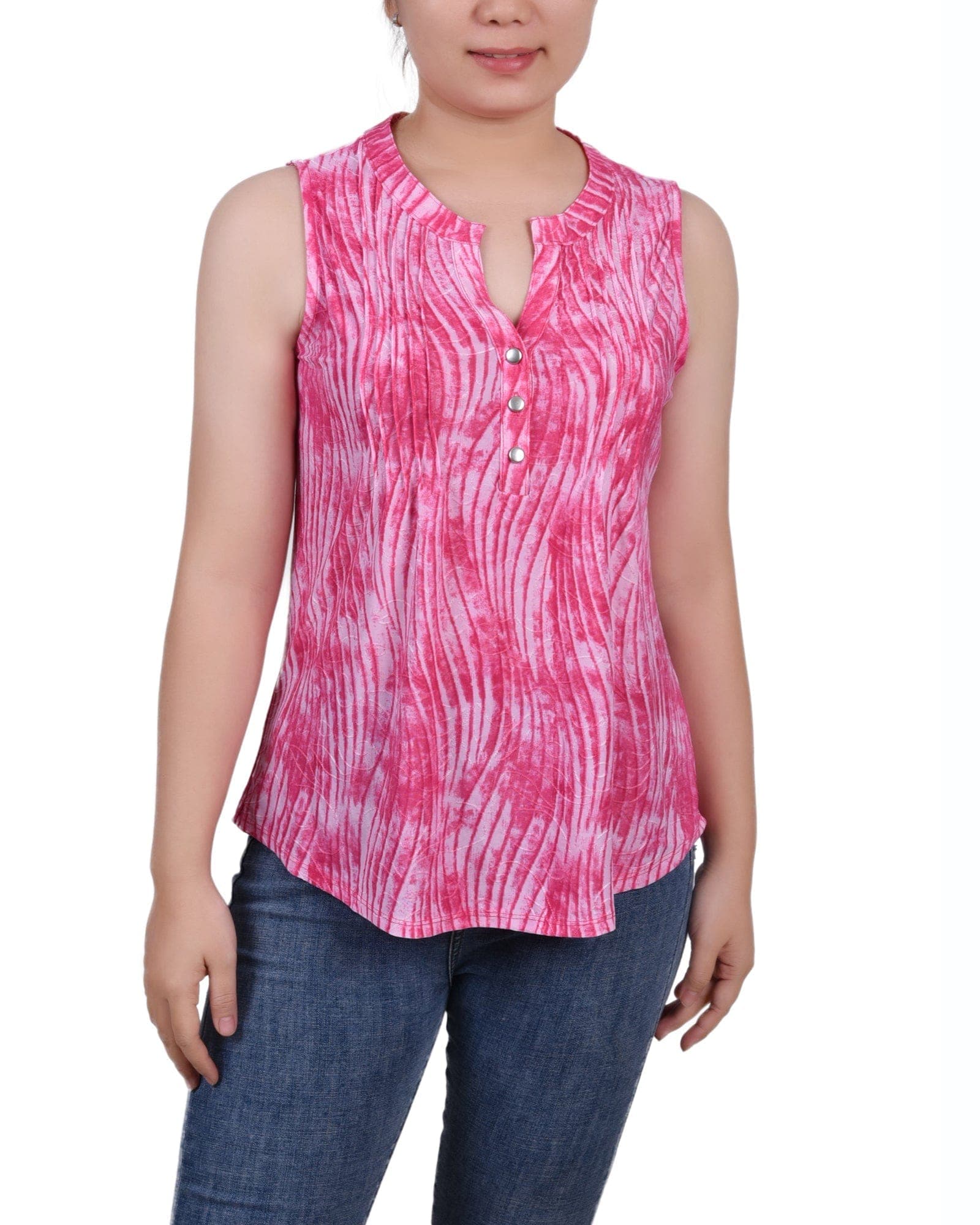 Sleeveless Jacquard Y-Neck Top