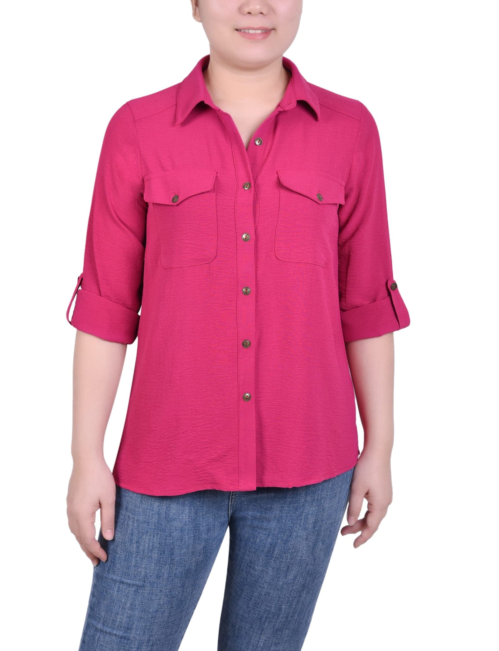 Long Sleeve Roll Tab Blouse