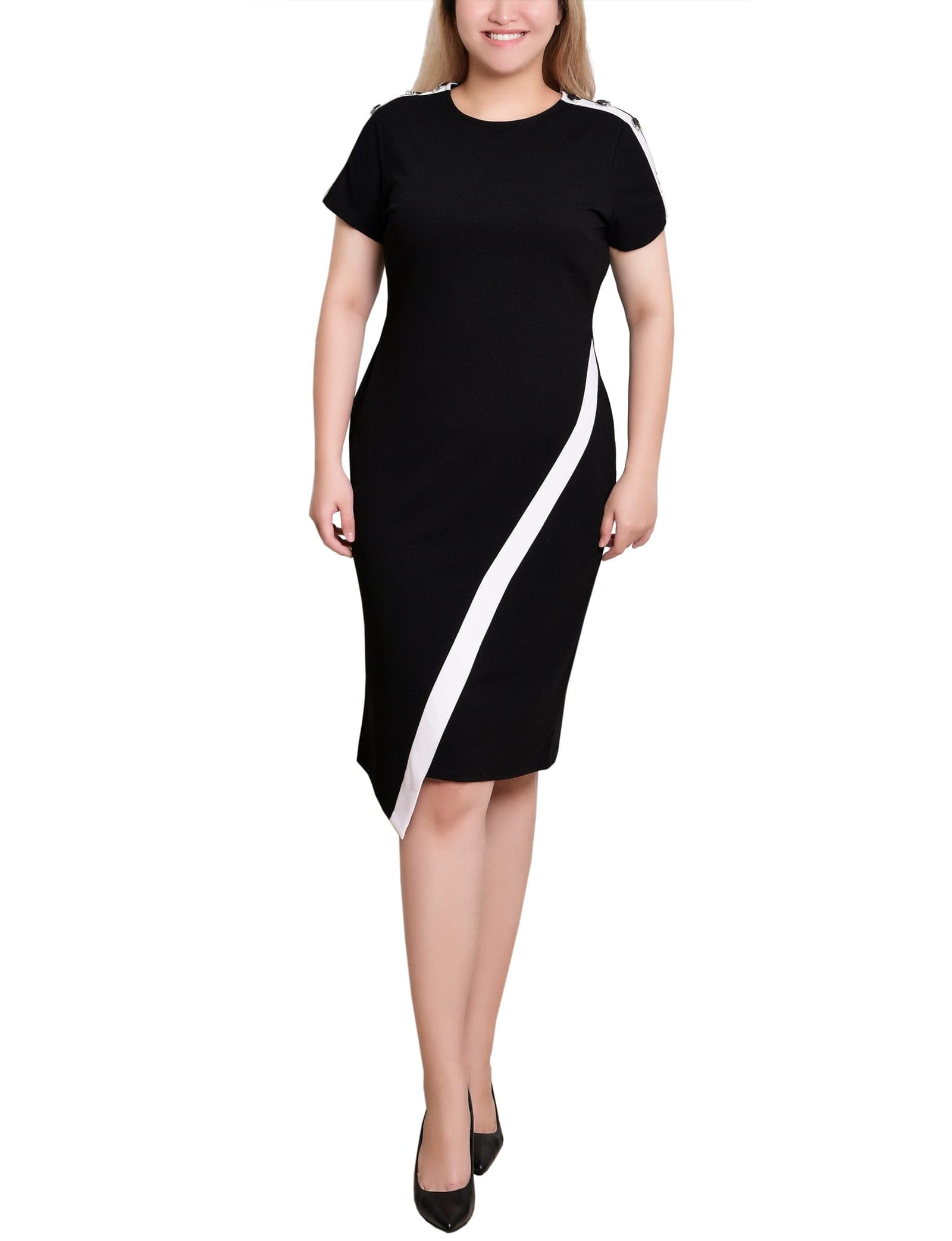 Petite Short Sleeve Asymmetrical Hem Dress