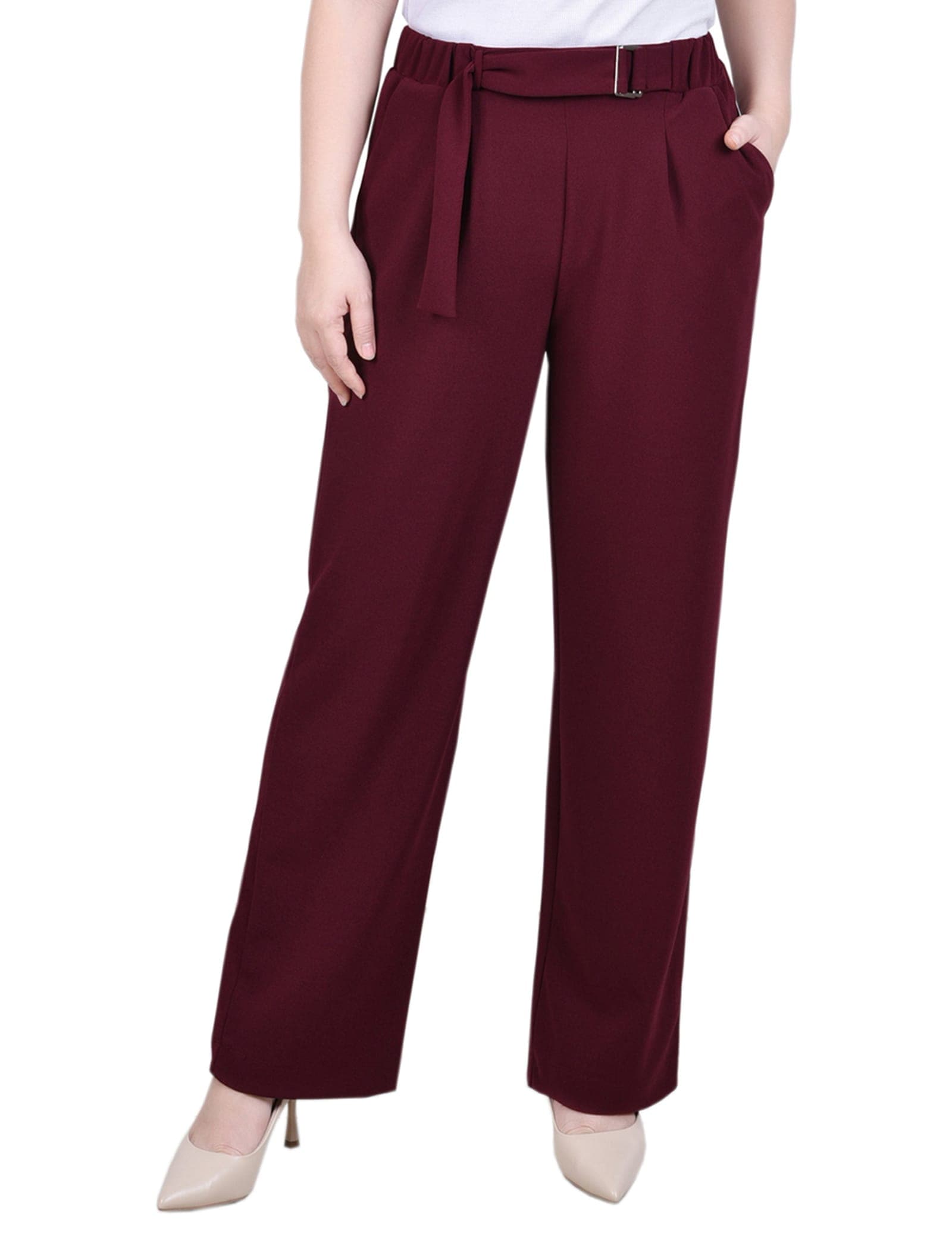 Petite Belted Scuba Crepe Pants