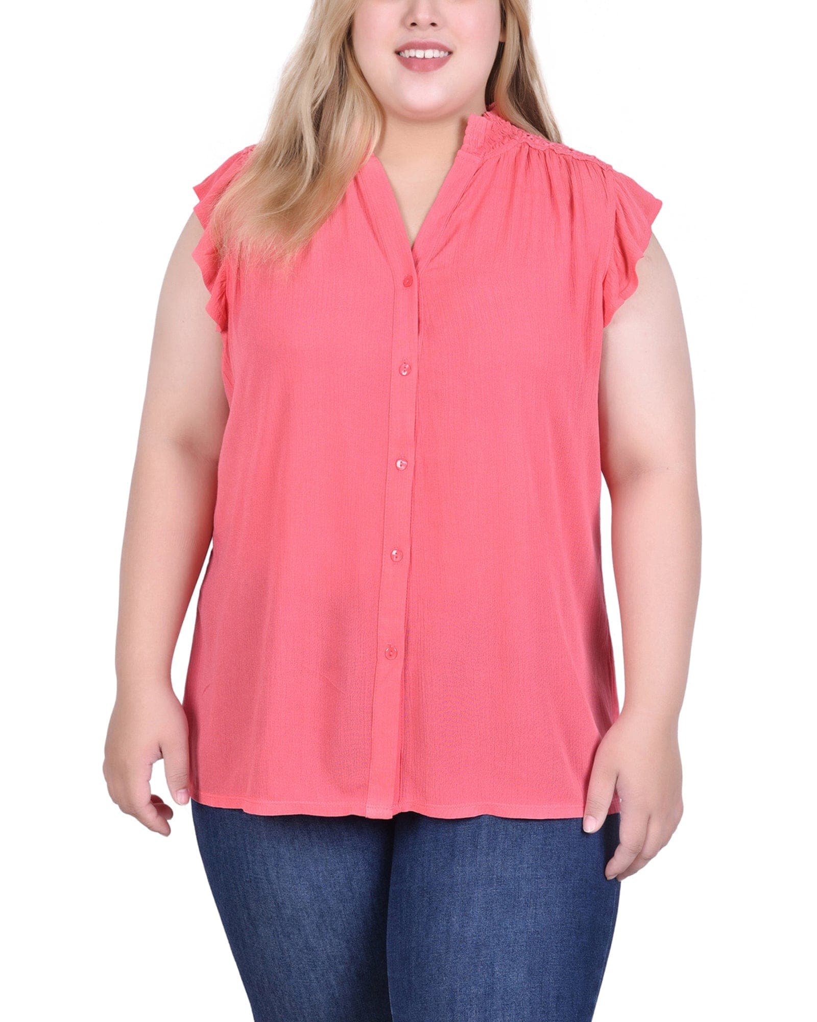 Plus Size Short Flutter Sleeve Crepon Blouse