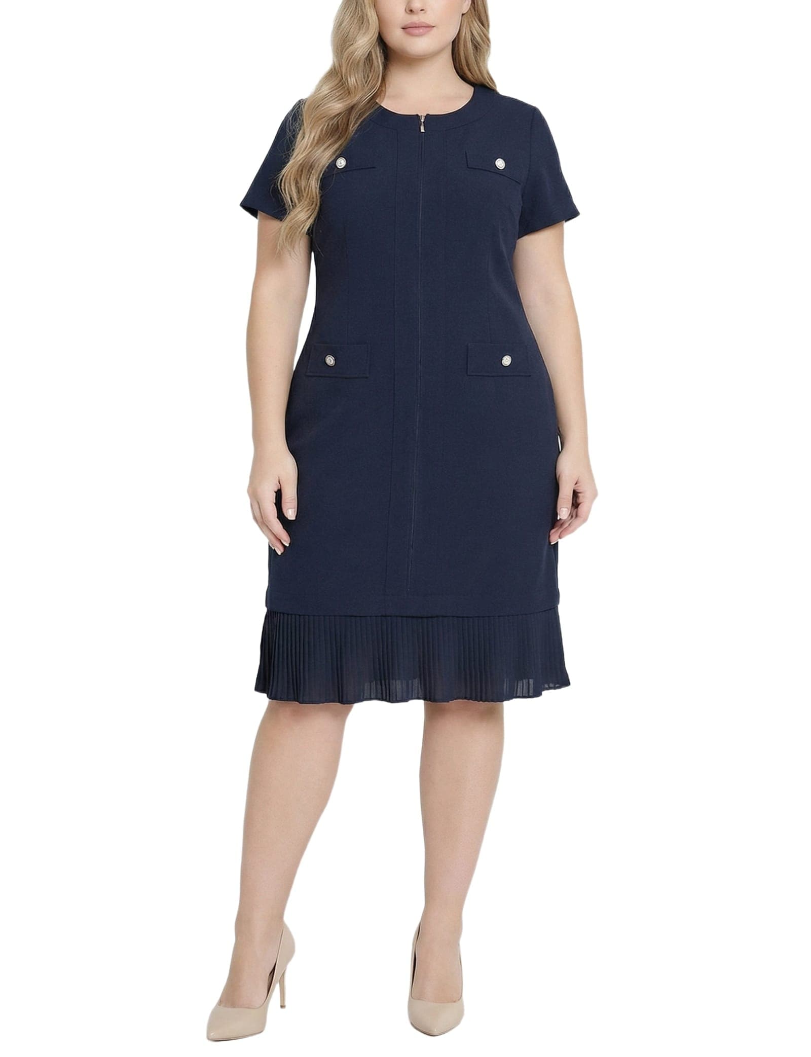 Plus Size Short Sleeve Pleat Hem Dress