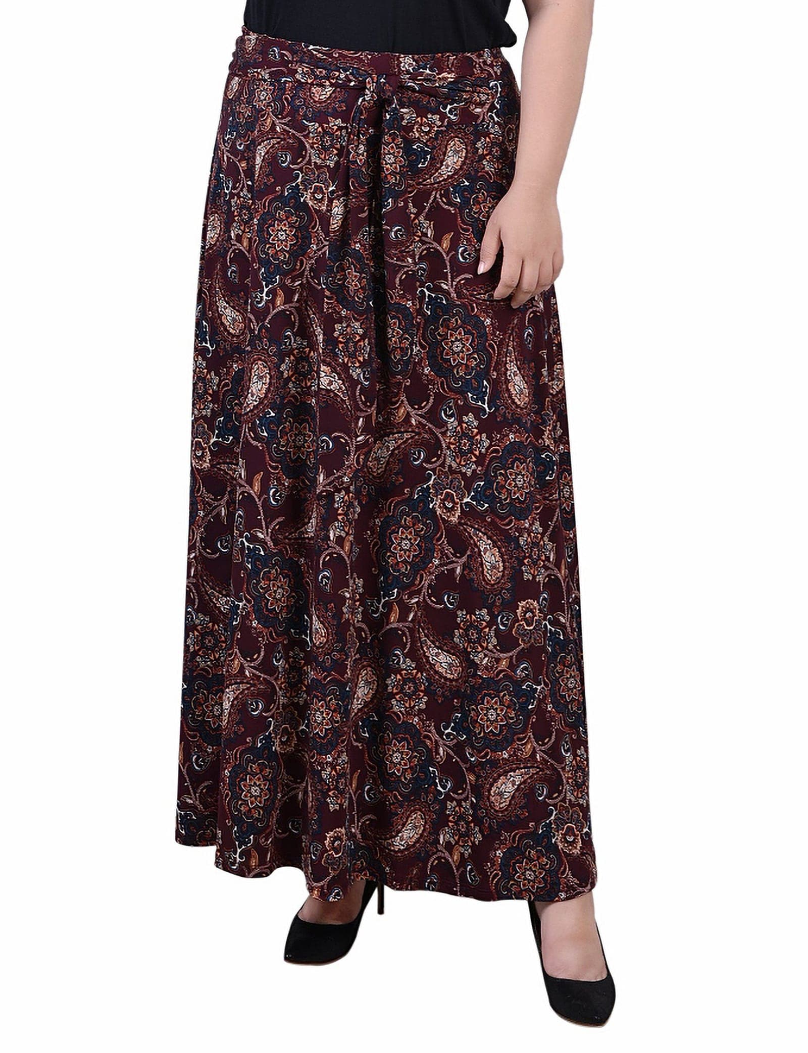 Plus Size Maxi Skirt with Sash Waist Tie