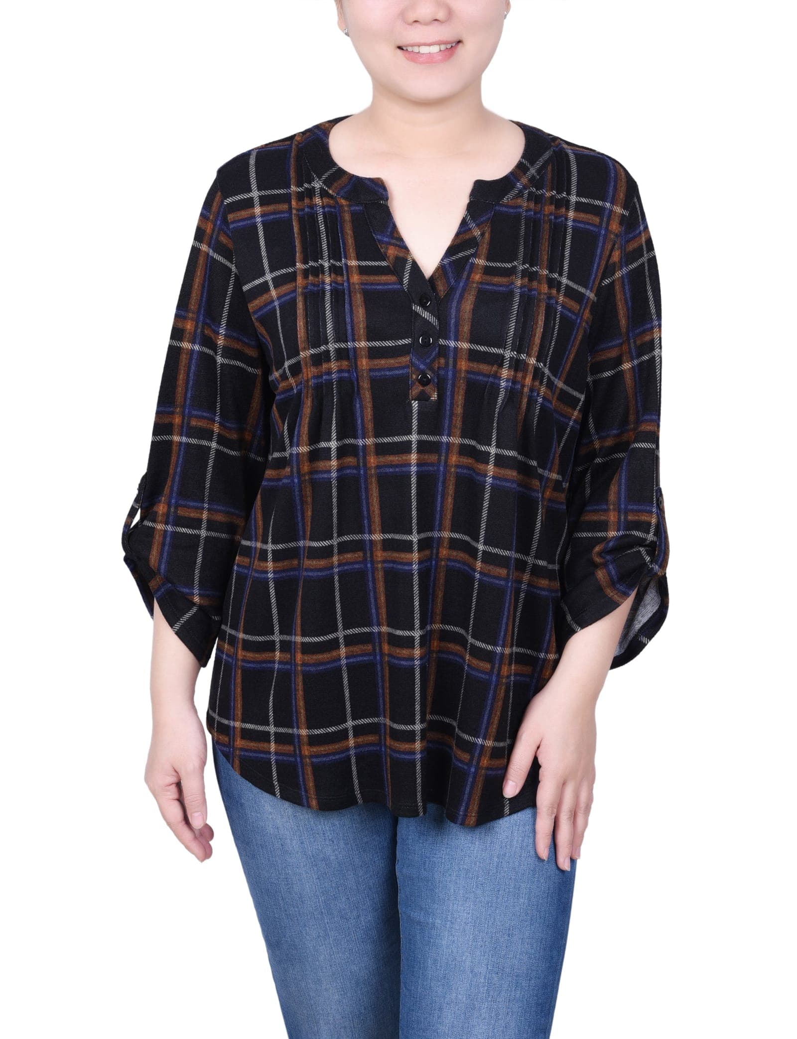Petite 3/4 Roll Sleeve Top