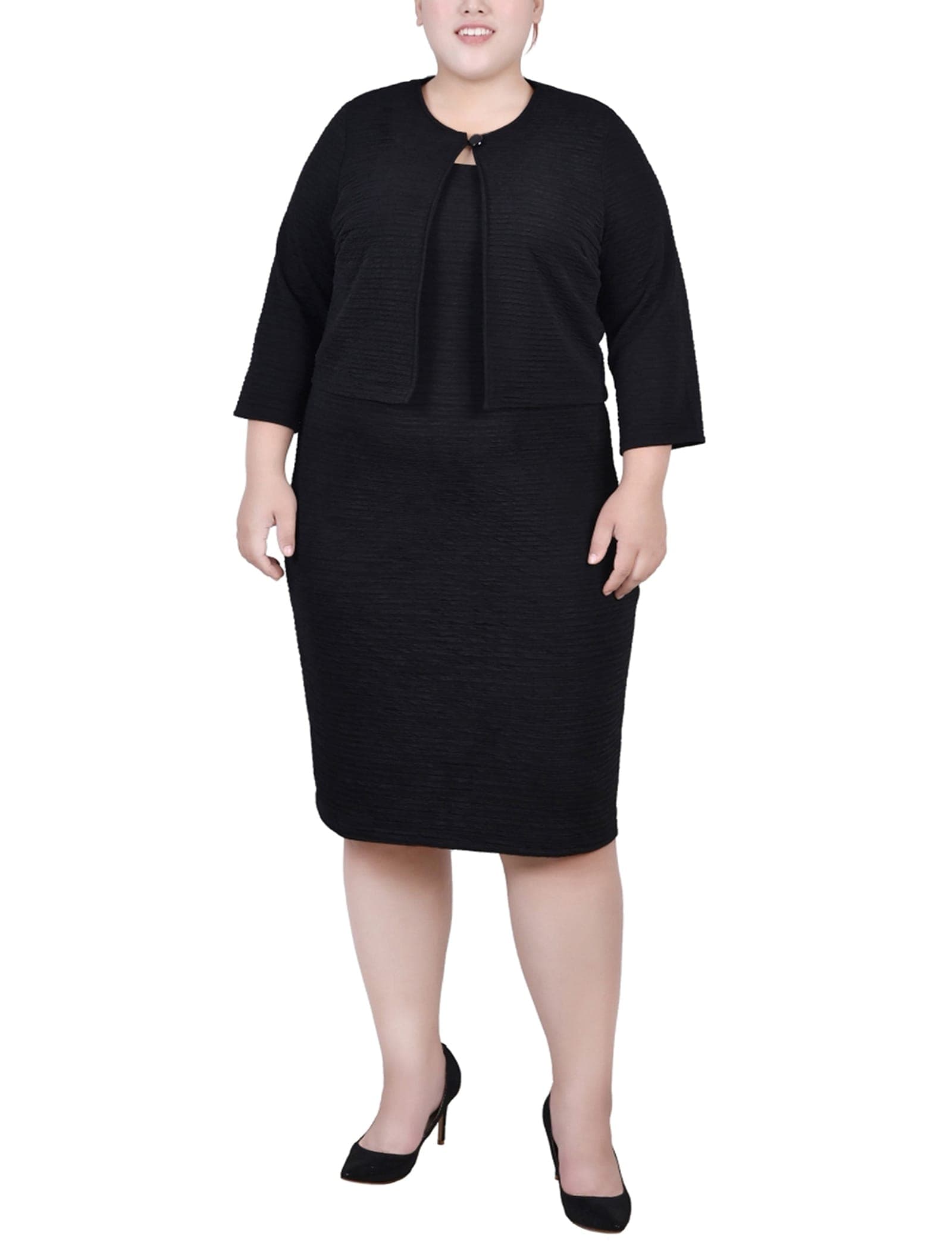 Plus Size Textured Knit 3/4 Sleeve 2 Piece Dress Set