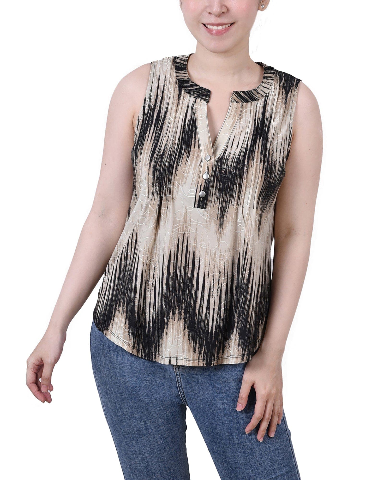 Petite Sleeveless Jacquard Y Neck Top