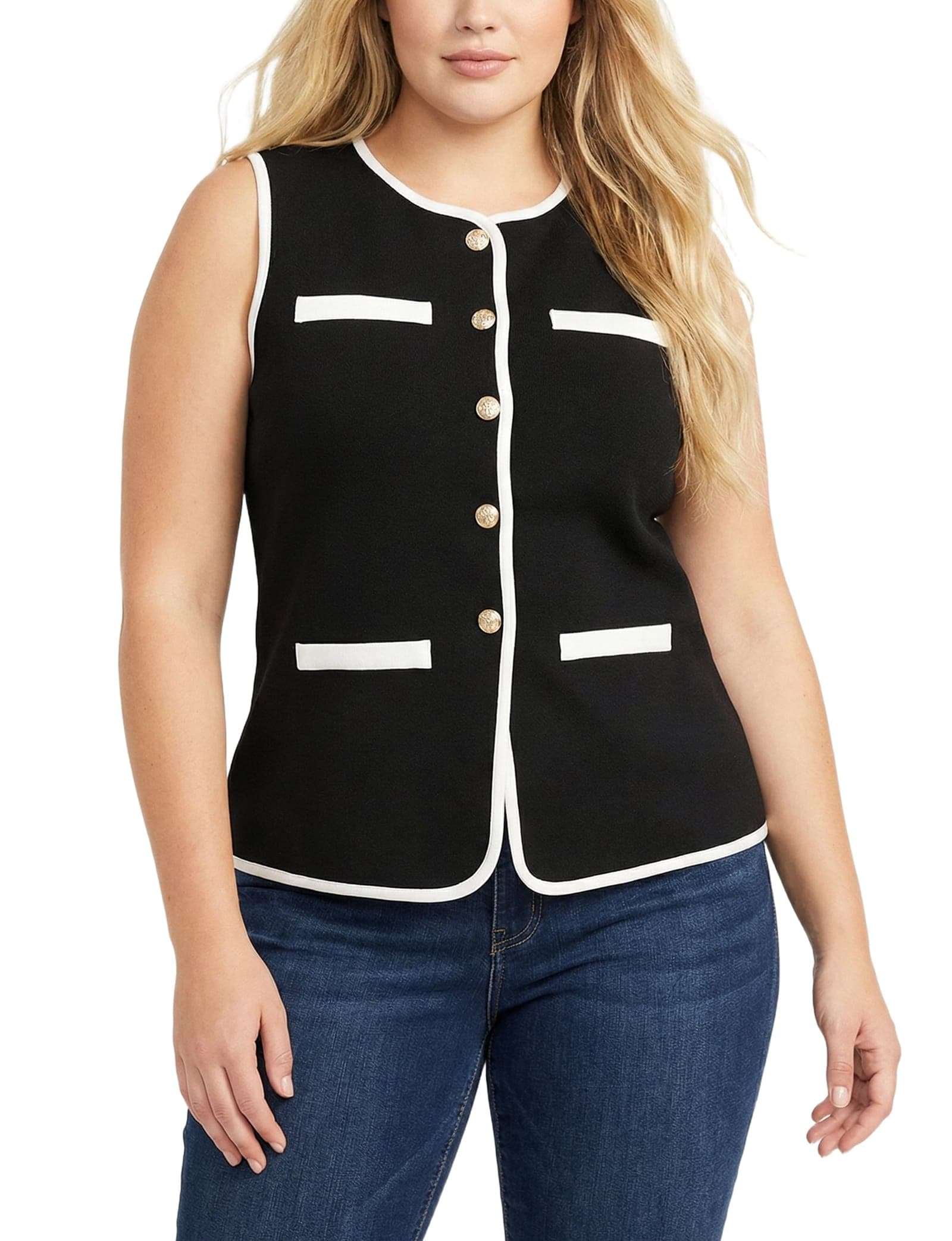 Plus Size Sleeveless Contrast-Edged Vest