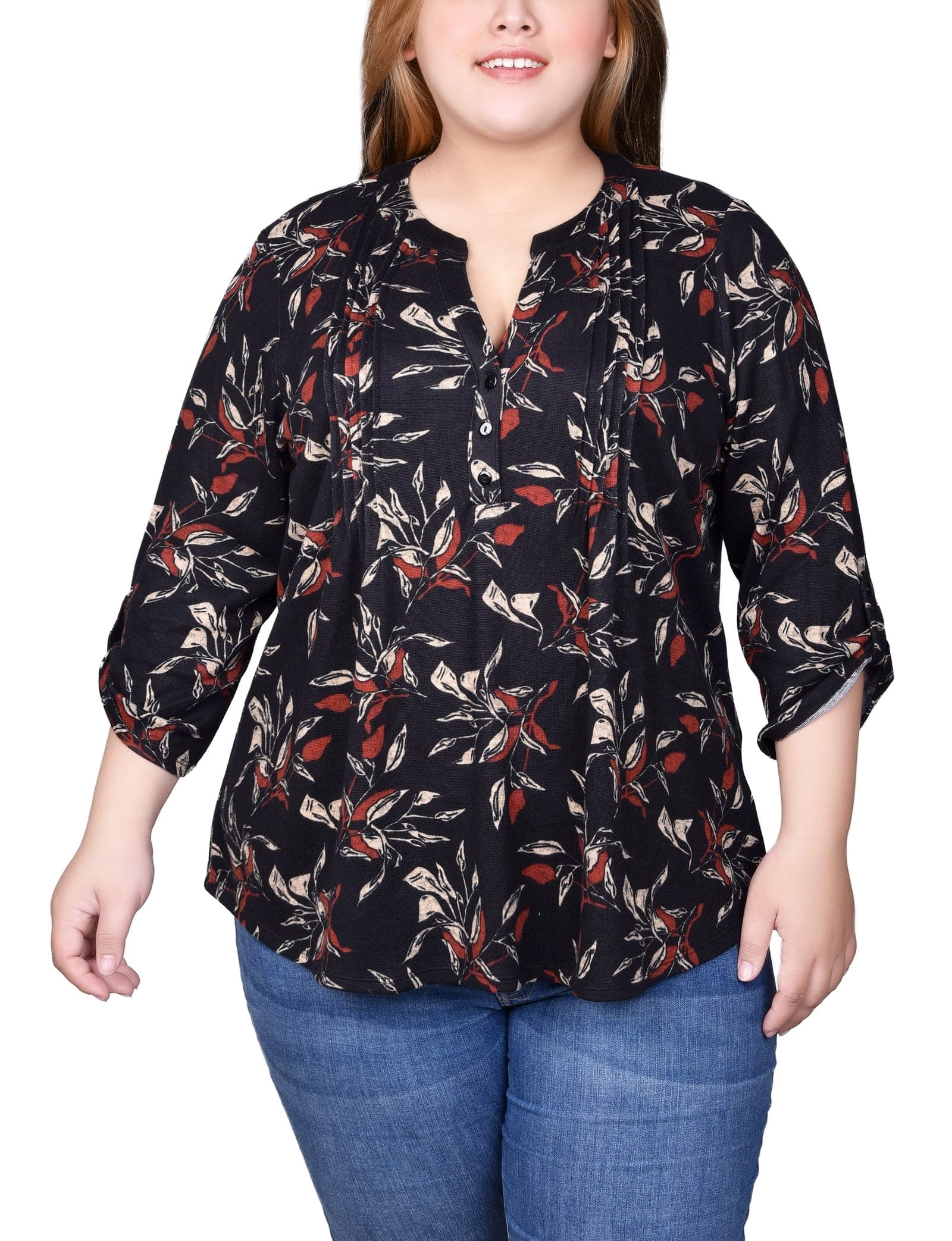Plus Size 3/4 Roll Sleeve Top