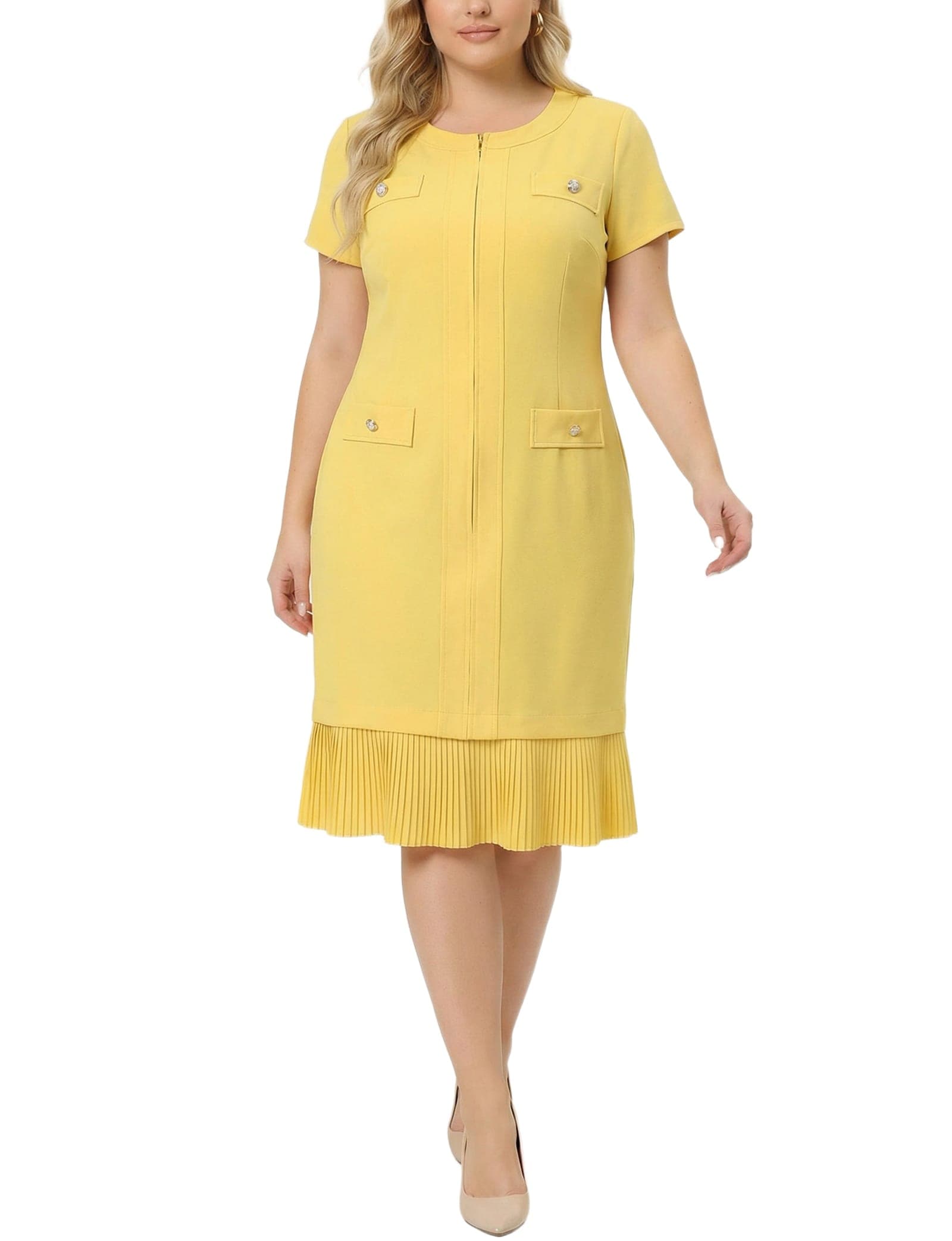 Plus Size Short Sleeve Pleat Hem Dress