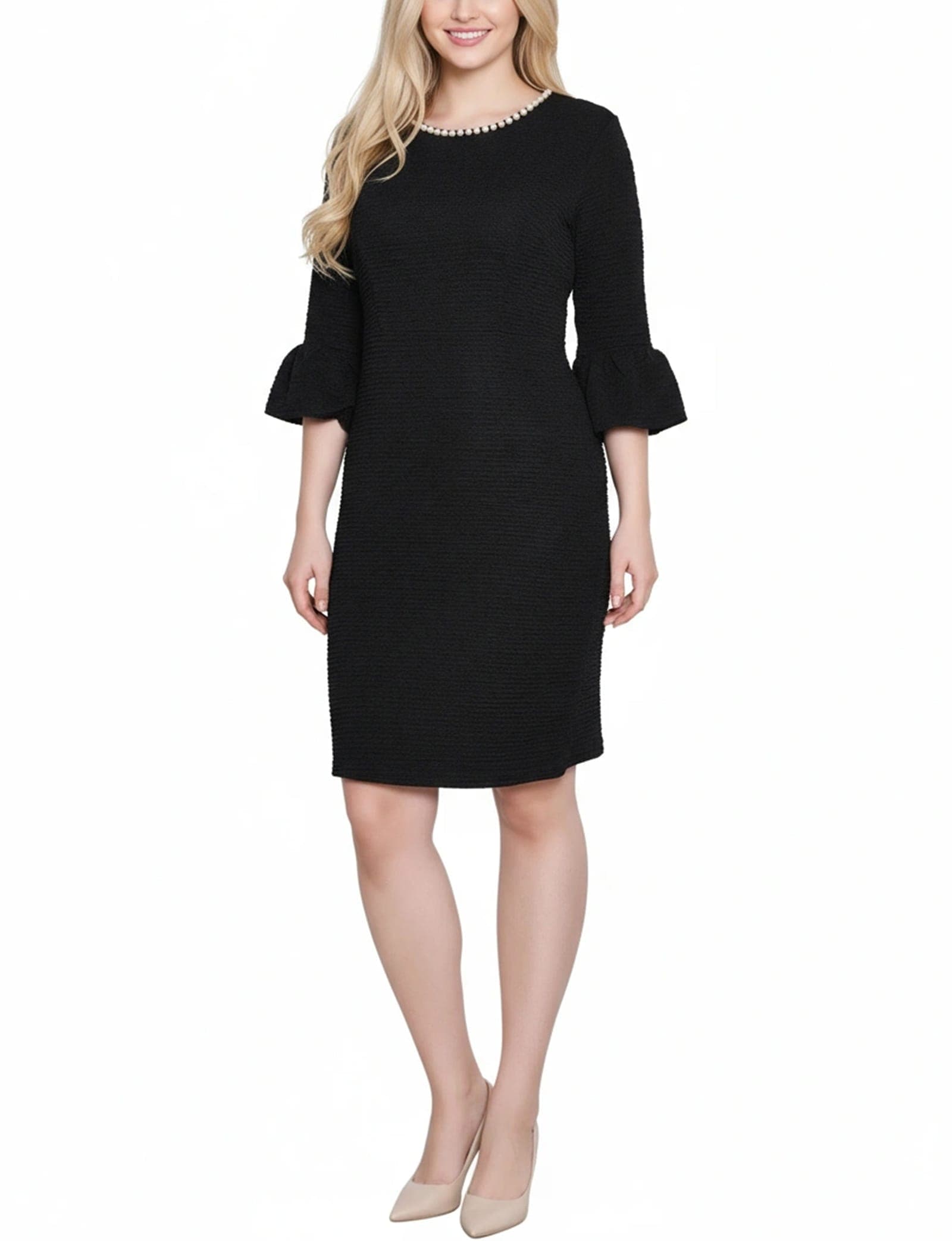 3/4 Sleeve Pearl Detail Dress