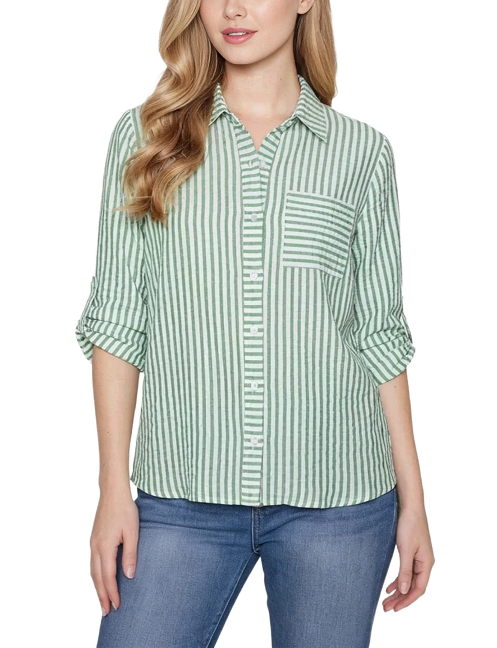 3/4 Sleeve Roll Tab Blouse