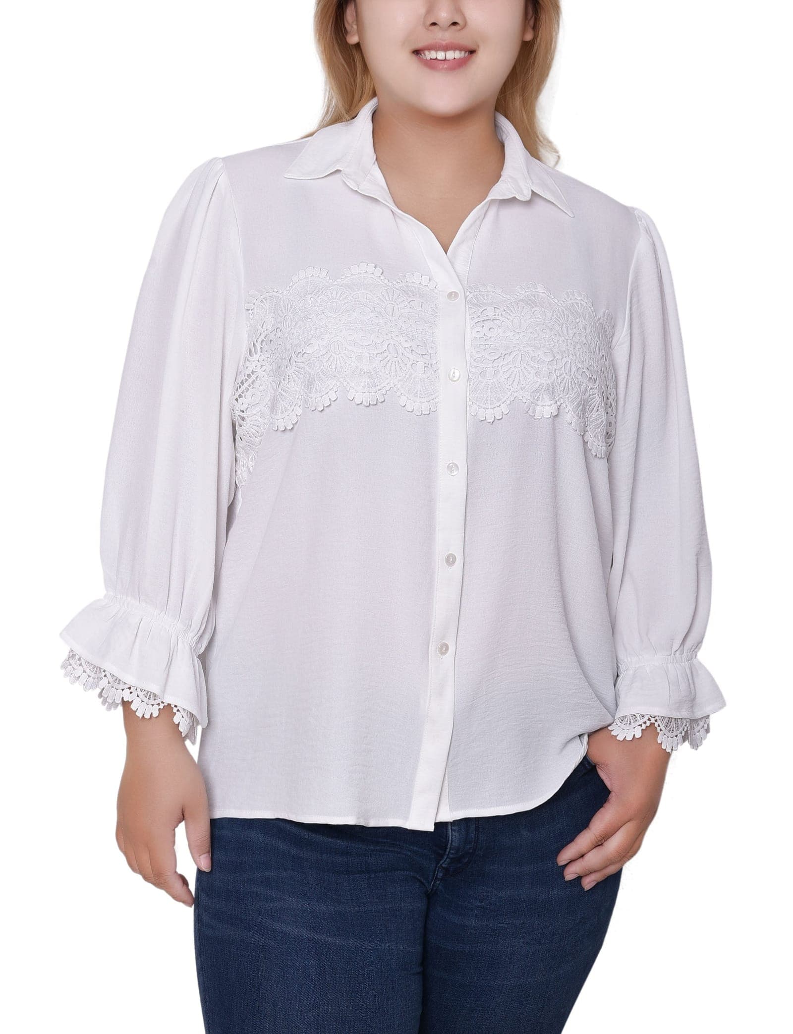 Plus Size 3/4 Sleeve Blouse with Lace Details