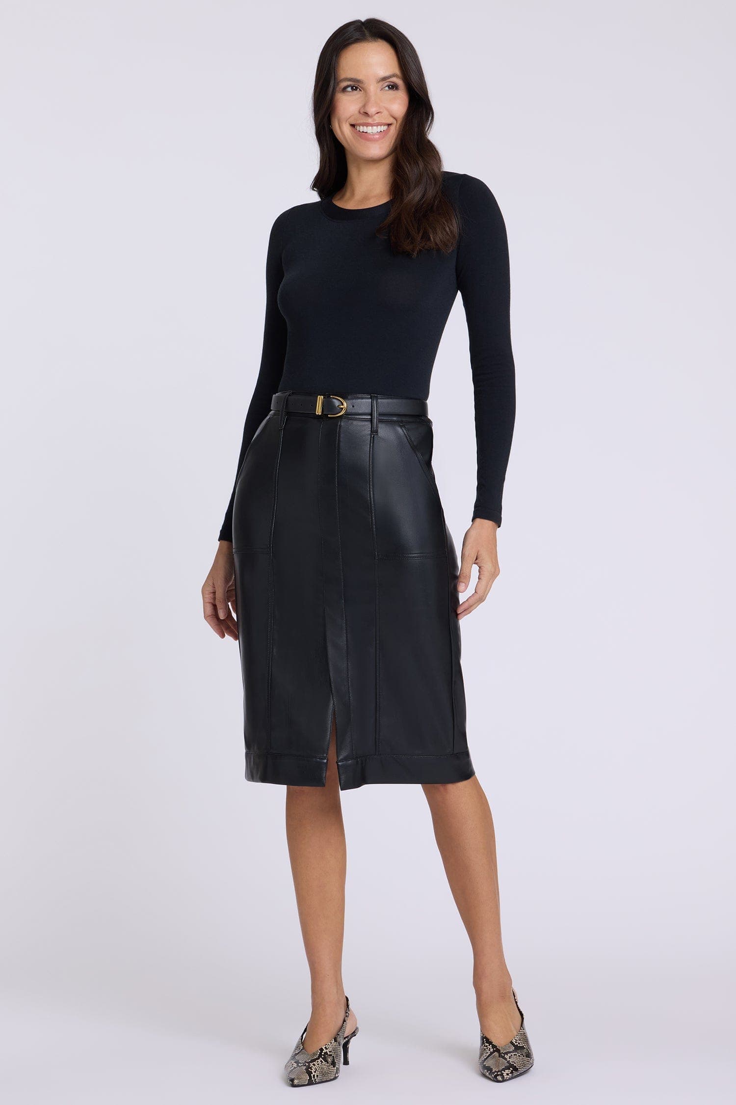 Vegan Stretch Leather Utility Skirt