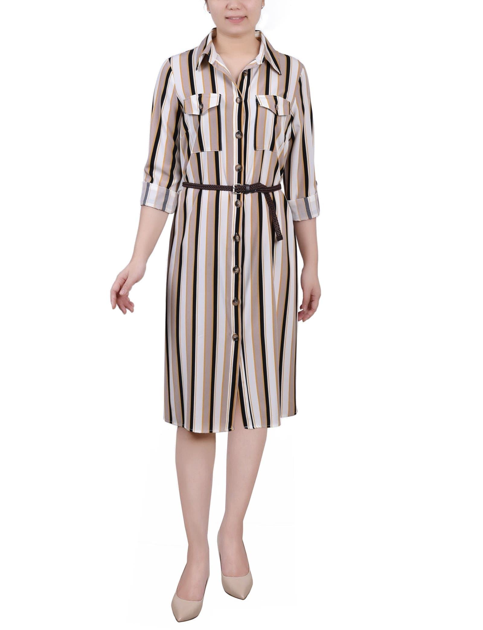 Petite 3/4 Roll Tab Sleeve Shirtdress