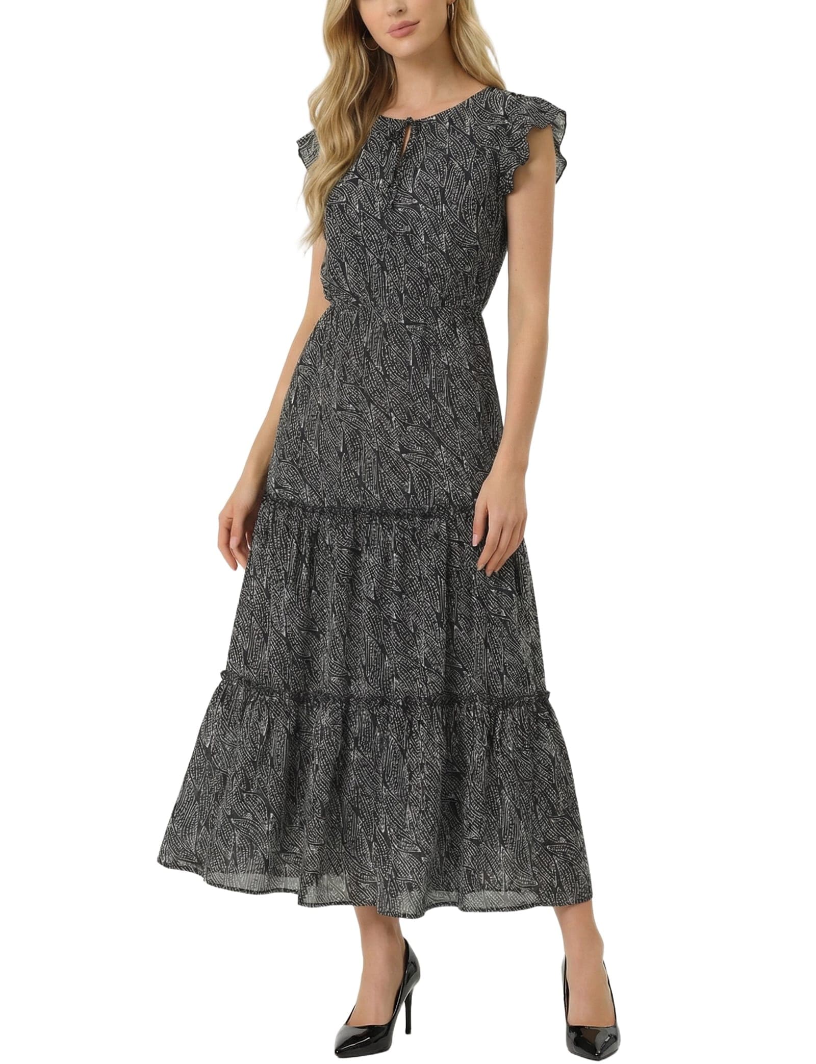 Flutter Sleeve Tiered Dress