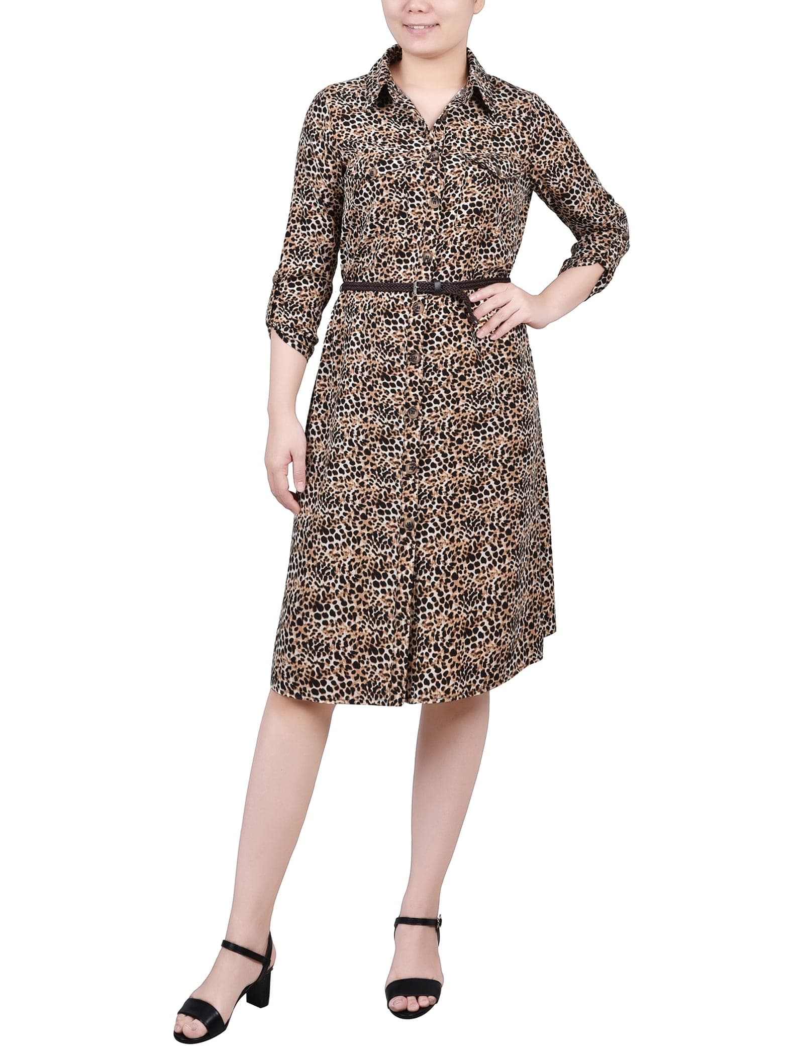 Petite 3/4 Roll Tab Sleeve Shirtdress