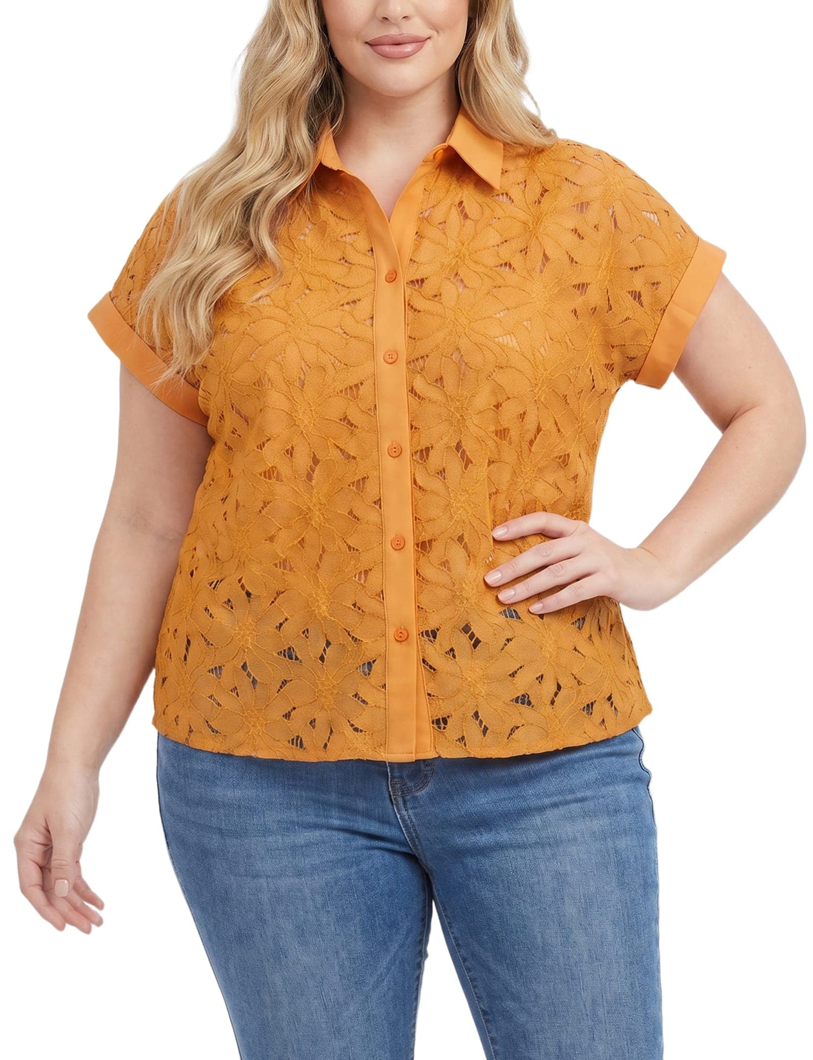 Plus Size Short Sleeve Eyelet Blouse