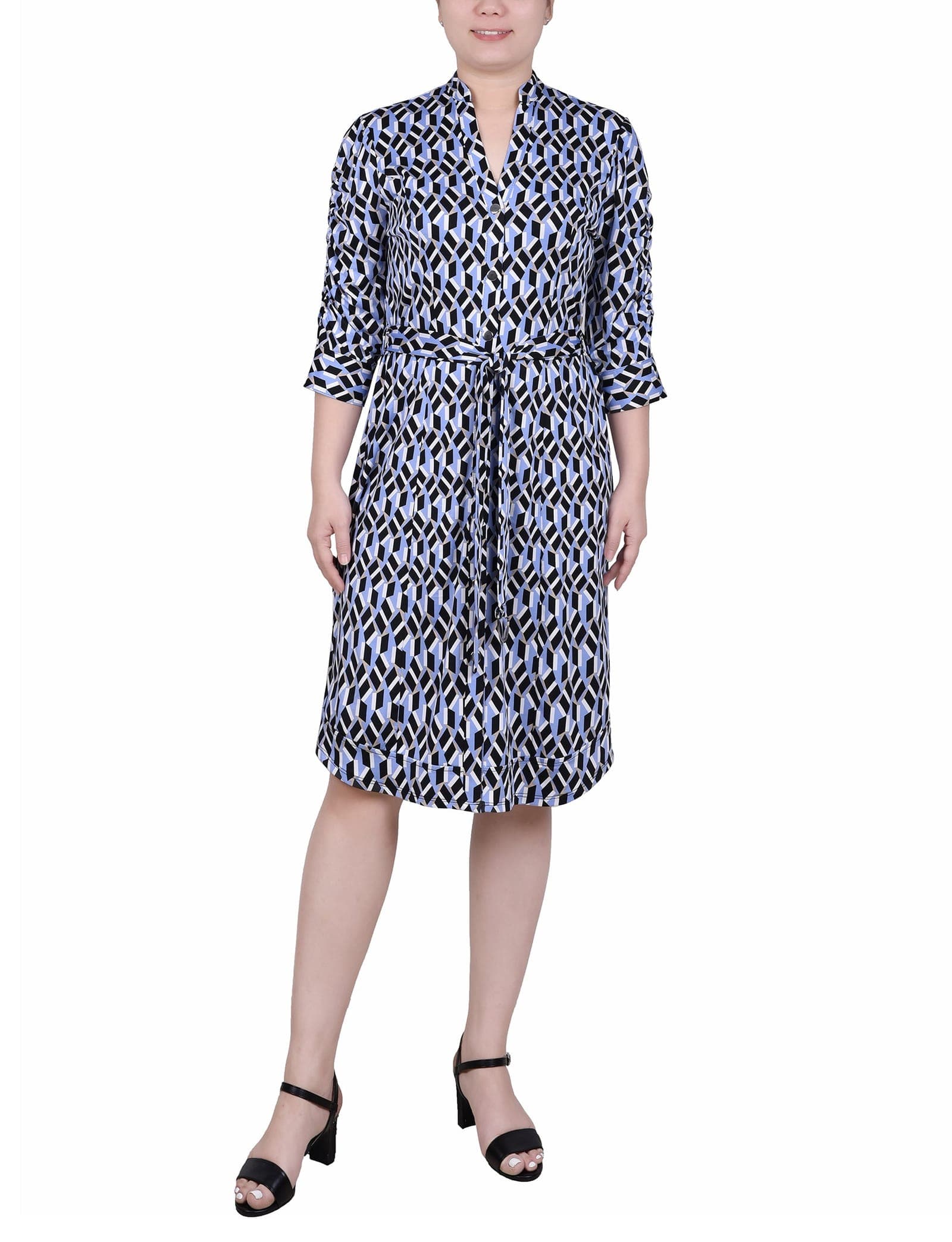Petite Elbow Sleeve Y Neck Dress