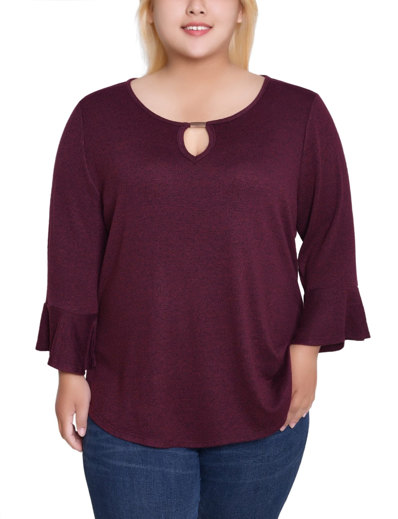Plus Size 3/4 Bell Sleeve Top with Hardware
