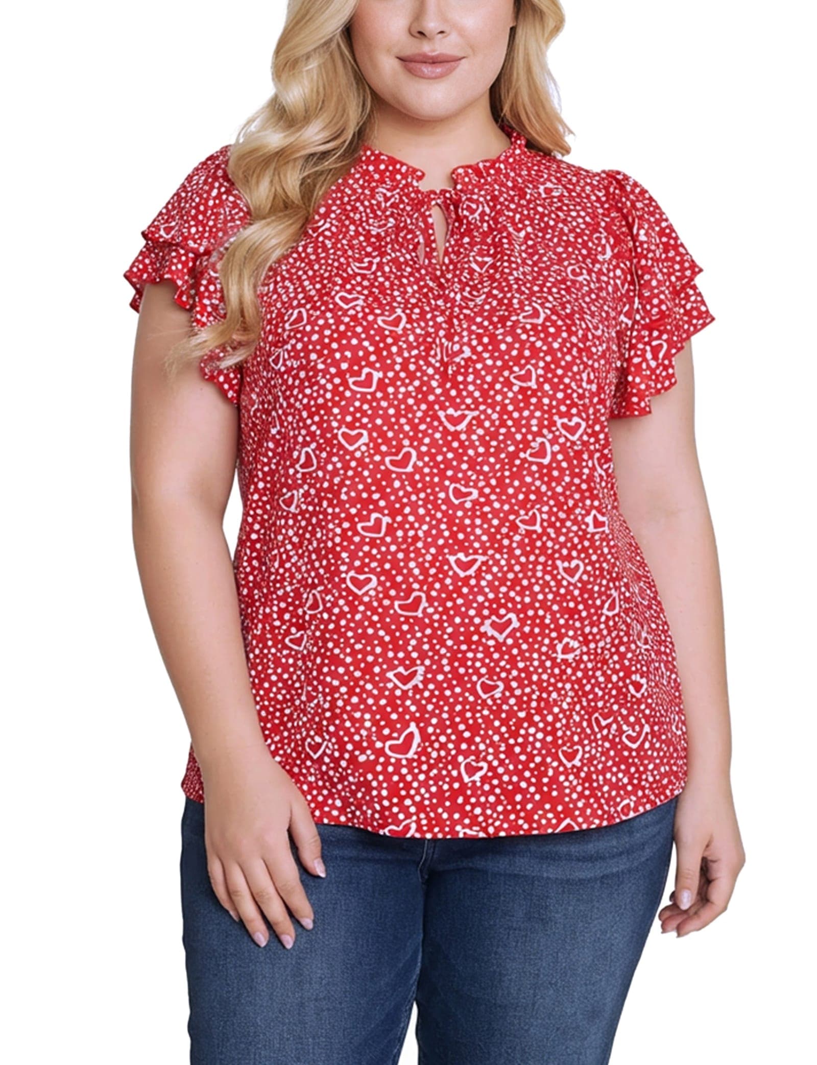 Plus Size Double Flutter Sleeve Blouse